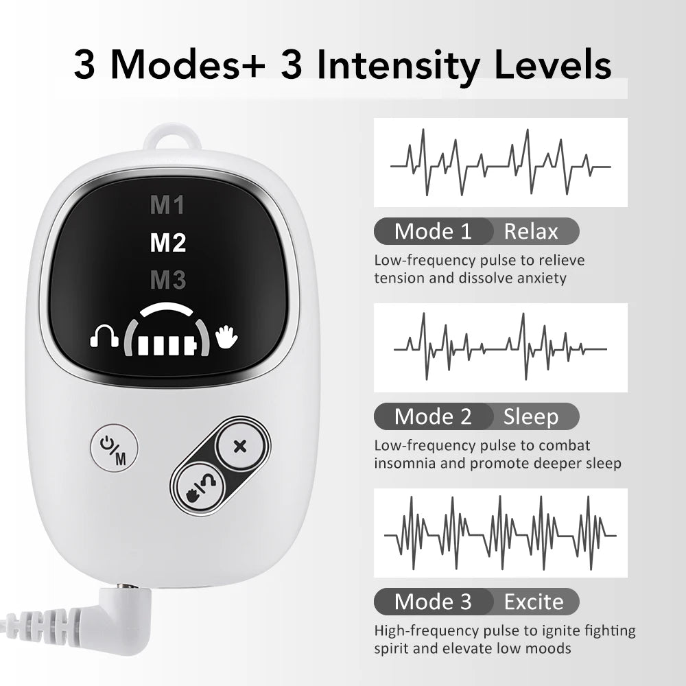 Handheld CES Sleep Aid Device Palm Pulse Massager for Insomnia Stress Anxiety Ear Clip Microcurrent Pressure Relief Help Sleep