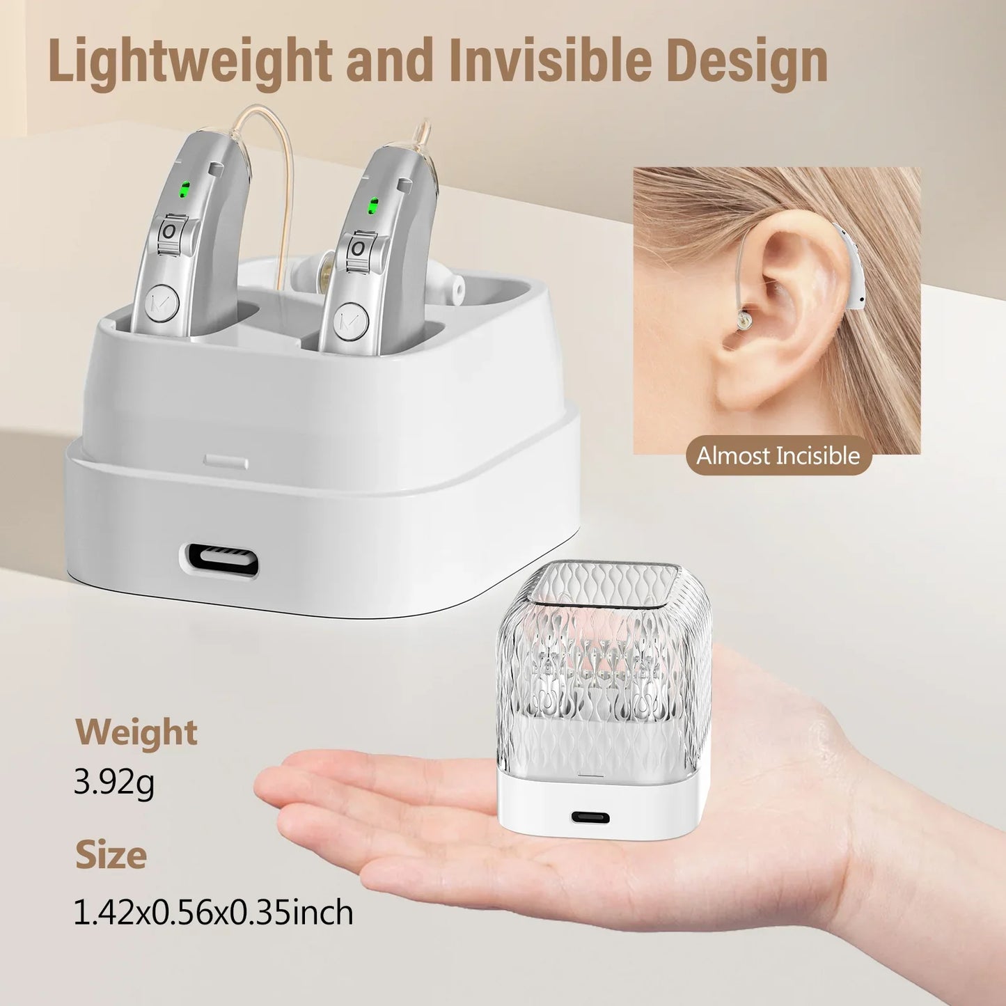 Rechargeable USB Digital Hearing Aid Behind the Ear Sound Amplifier Elderly Noise Cancelling Deaf Care Charging case