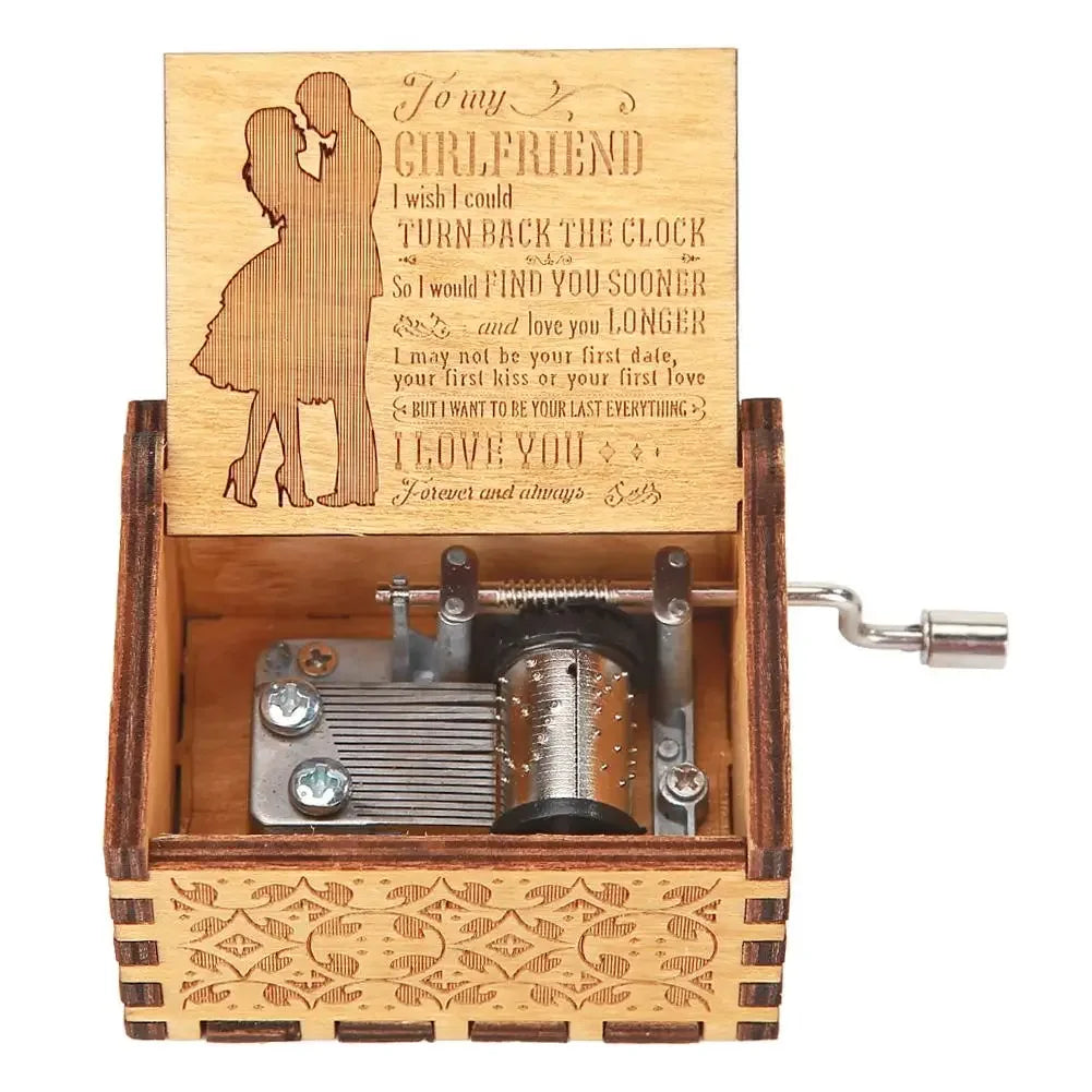 Retro Carved Wood Music Box Creative Chic Wooden Hand Cranked Music Box Home Decor Musical Box Halloween Christmas Gifts