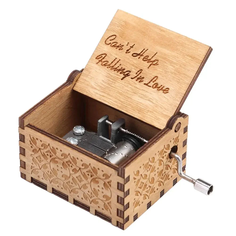 Retro Carved Wood Music Box Creative Chic Wooden Hand Cranked Music Box Home Decor Musical Box Halloween Christmas Gifts