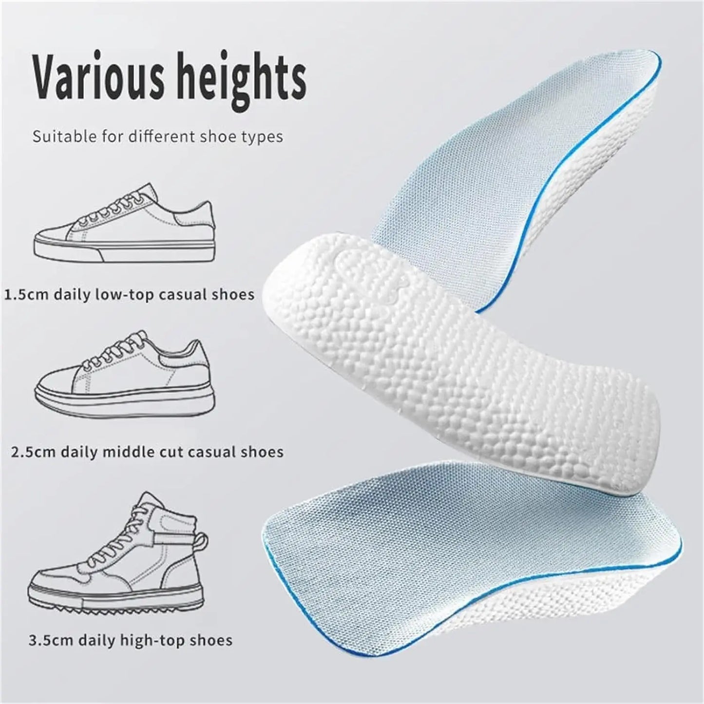 EVA Orthopedic Insoles Pain-Relief Ergonomic High-Arch Height Increasing Insoles Breathable Arch Support Insoles for Daily Wear