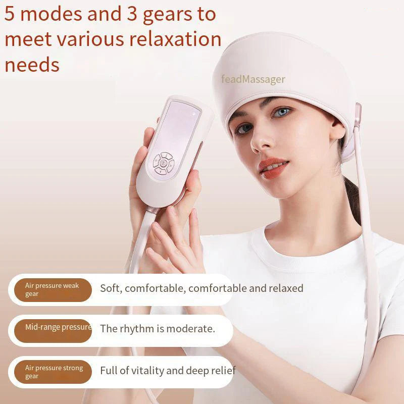 USB 6-zone airbag head massager with 3 levels of force and 5 modes of comfort massager