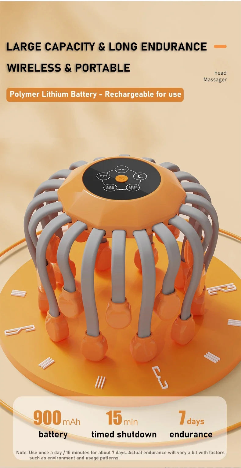 Scalp Head Massager Red Light Vibrator Octopus Scratcher For Relaxation Stress Migraine