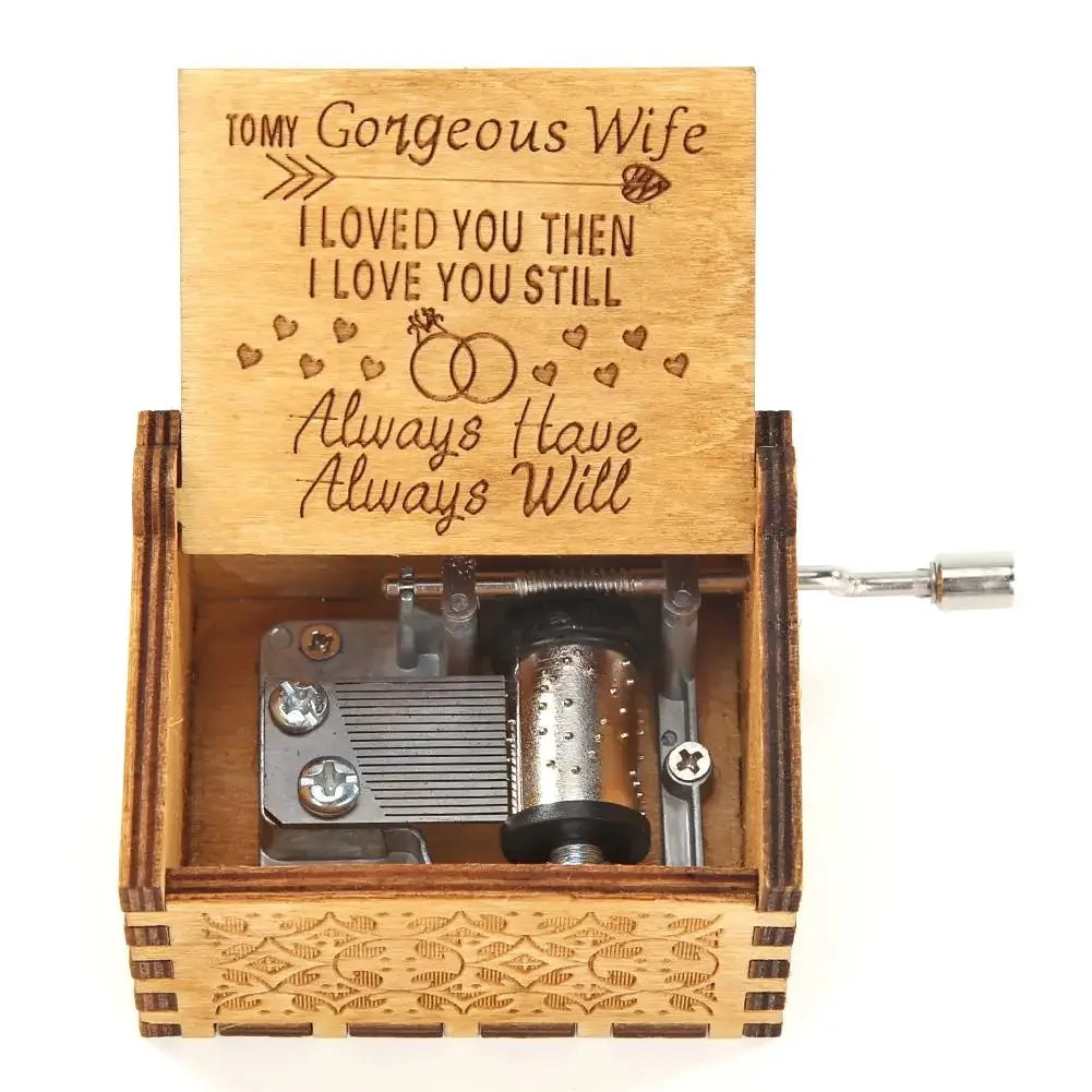 Retro Carved Wood Music Box Creative Chic Wooden Hand Cranked Music Box Home Decor Musical Box Halloween Christmas Gifts