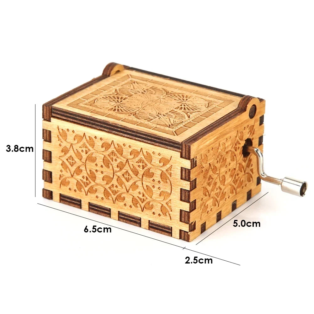 Retro Carved Wood Music Box Creative Chic Wooden Hand Cranked Music Box Home Decor Musical Box Halloween Christmas Gifts