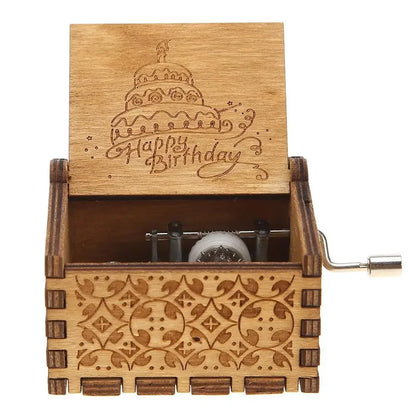 Retro Carved Wood Music Box Creative Chic Wooden Hand Cranked Music Box Home Decor Musical Box Halloween Christmas Gifts