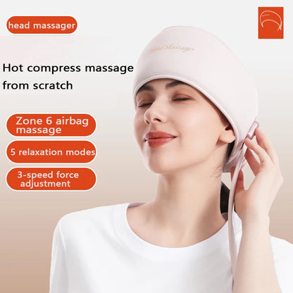 USB 6-zone airbag head massager with 3 levels of force and 5 modes of comfort massager