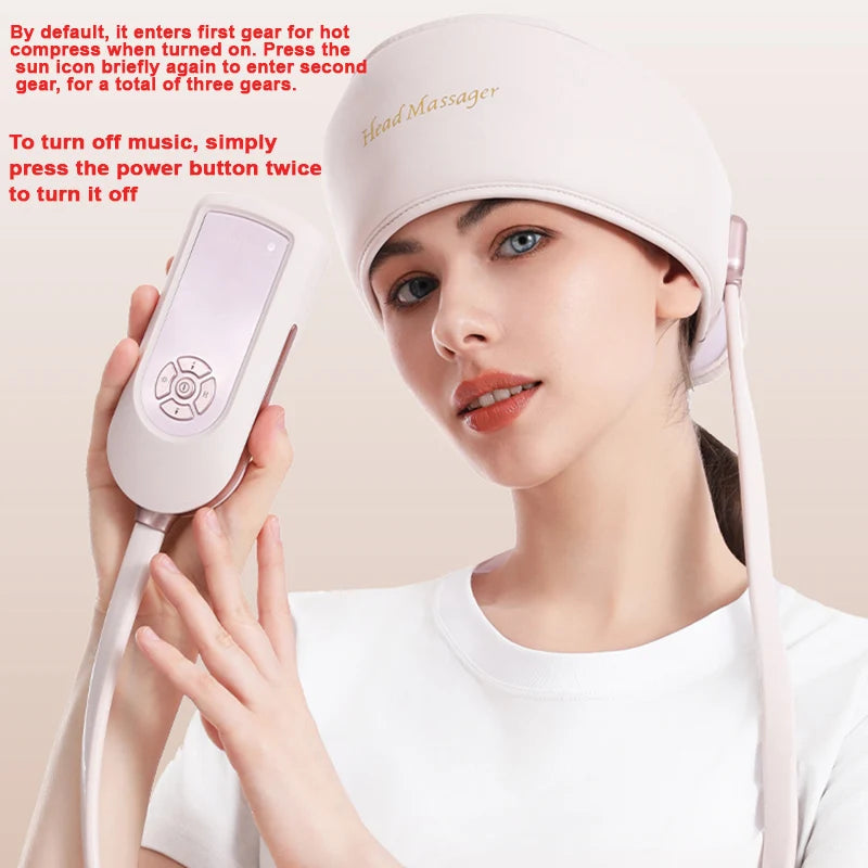 USB 6-zone airbag head massager with 3 levels of force and 5 modes of comfort massager