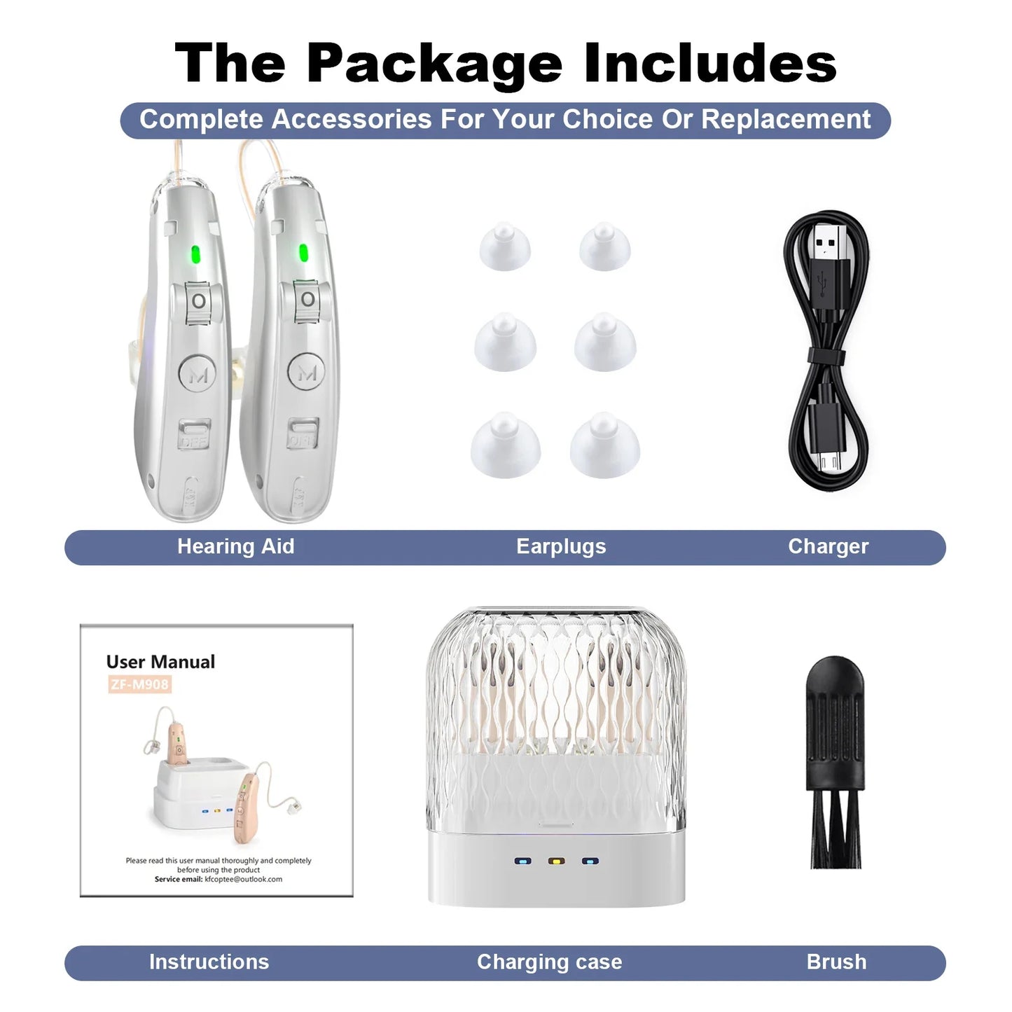 Rechargeable USB Digital Hearing Aid Behind the Ear Sound Amplifier Elderly Noise Cancelling Deaf Care Charging case