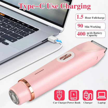 2in1 Electric Epilator Razors Painless Bikini Trimmer Facial Mustache Shavers Body Hair Trimmer for Women Facial Hair Remover