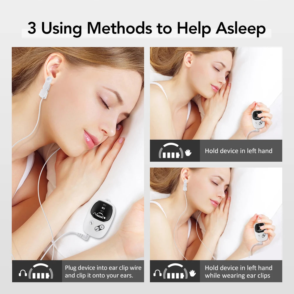 Handheld CES Sleep Aid Device Palm Pulse Massager for Insomnia Stress Anxiety Ear Clip Microcurrent Pressure Relief Help Sleep